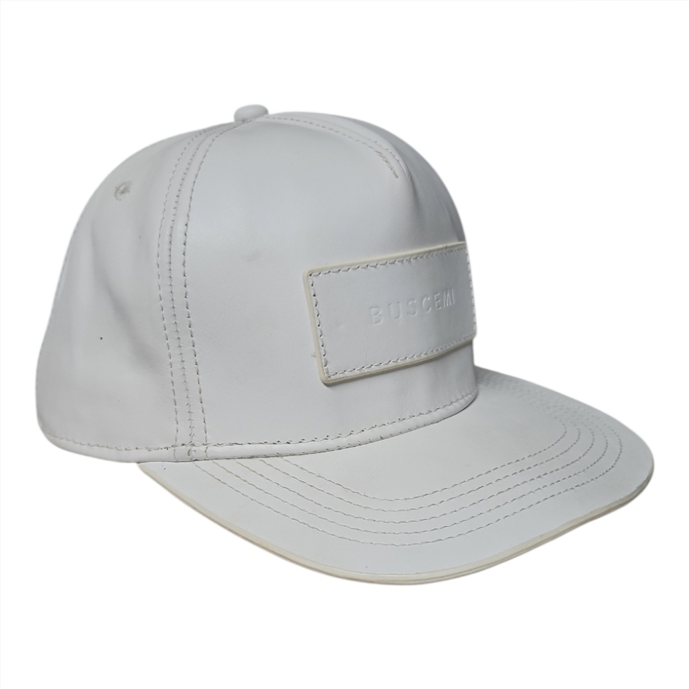 BUSCEMI | Snapback White Leather Baseball Cap / Hat